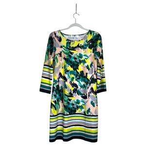 JEAN PIERRE KLIFA Daphne Sheath Dress Yellow Green Size Medium Abstract Bright